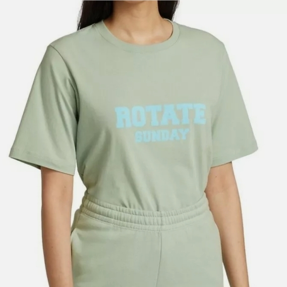 EUC Women's ROTATE Birger Christensen Aster T-Shirt SMALL Blue Surf $80 MSRP - Picture 2 of 7